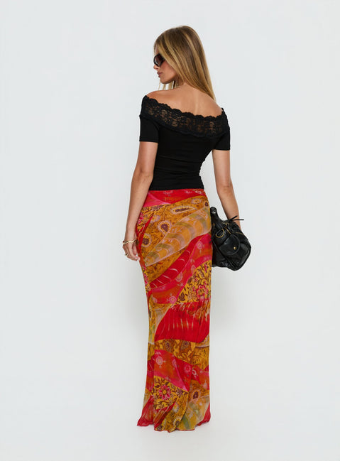 back view of model wearing Princess Polly Rowana Maxi Skirt Multi Paisley Maxi Skirts 