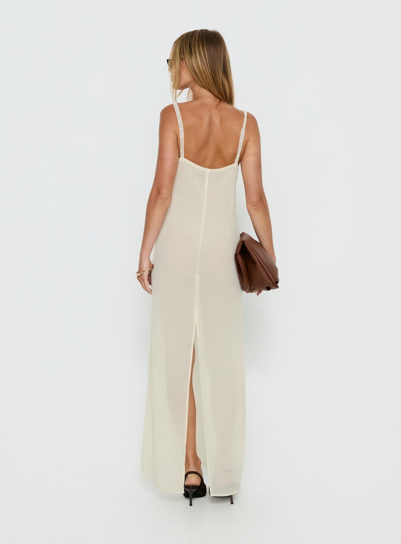 princess polly snyder sheer maxi dress Princess Polly Women's Snyder Open Back Long Sleeve Sheer Maxi Dress - White