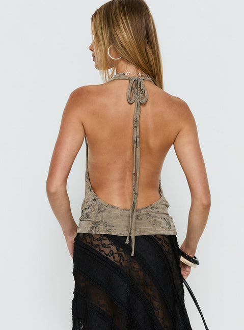 Dijon Plunge Halter Top Paisley Diamonte