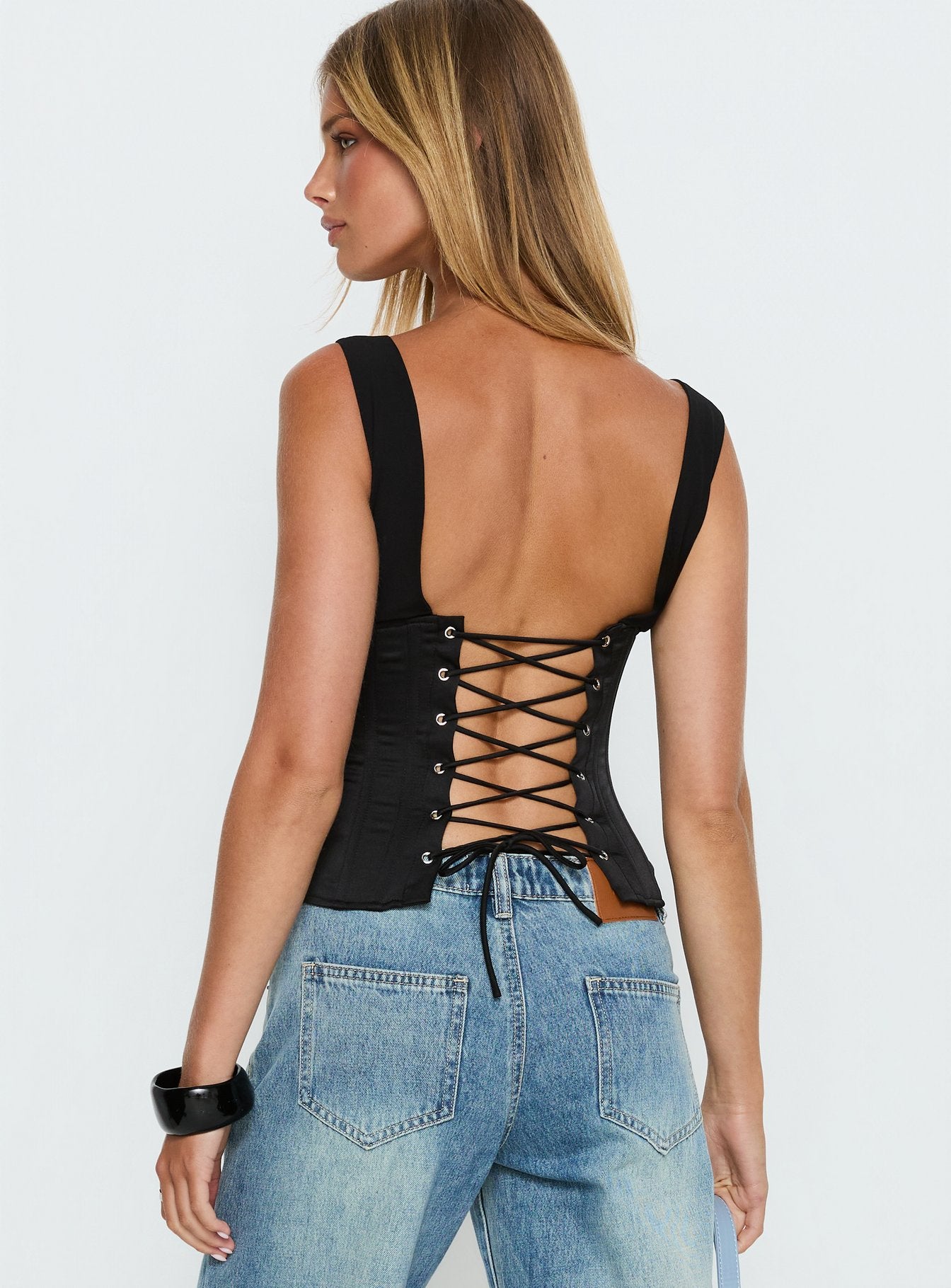 Briannah Contrast Corset Top Black