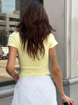 Front view of model wearing  front Princess Polly Short Sleeves Crew Neck  Baseline Rib Tee Yellow