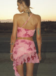 Pink floral set Crop top, adjustable&nbsp;one shoulder strap, asymmetric hem