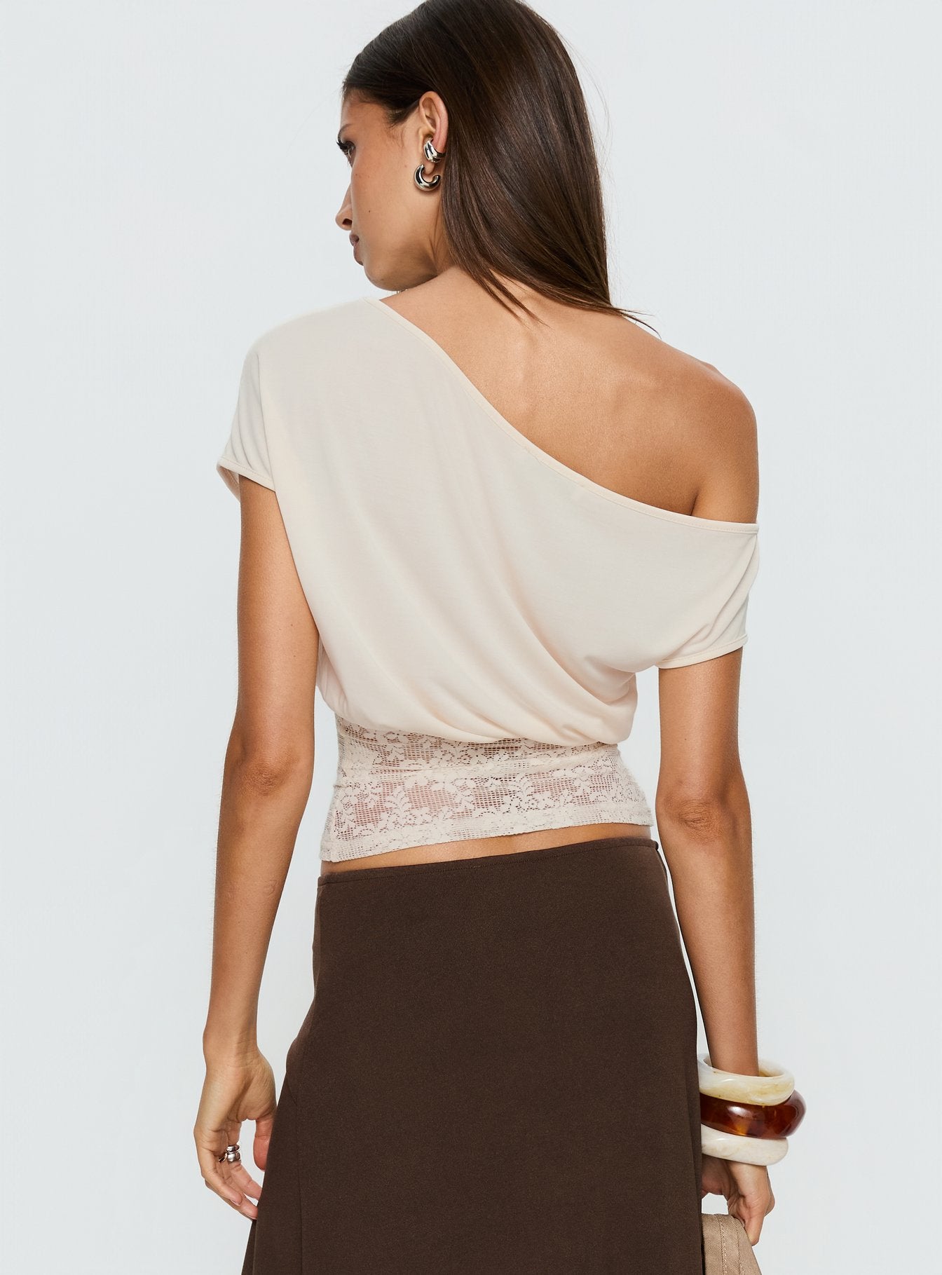 Marienna One Shoulder Lace Top | Cream | Womens | Princess Polly Marienna One Shoulder Lace Top | Cream | Womens | Princess Polly