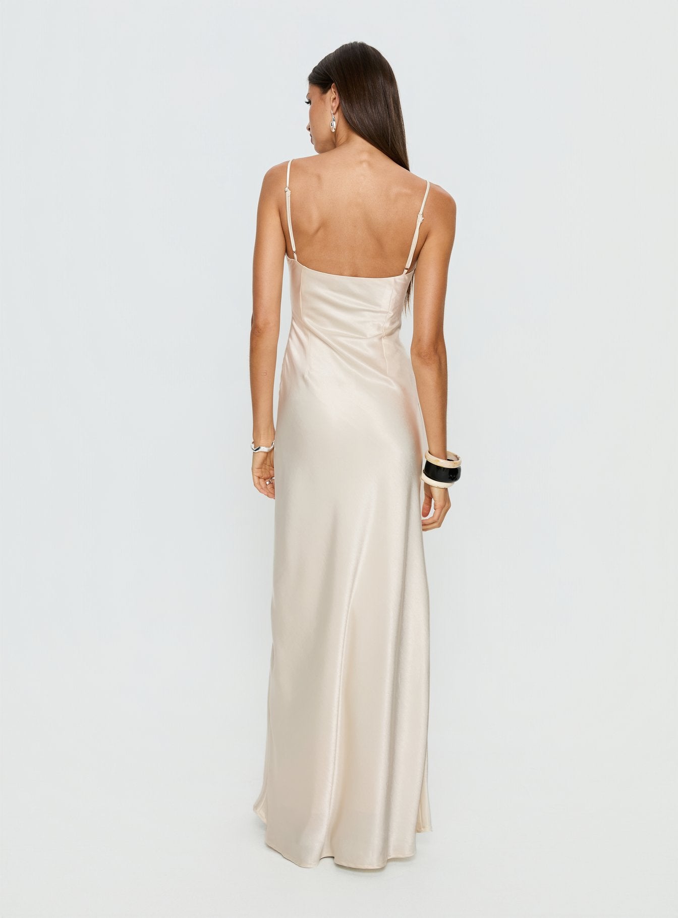 satin maxi dress beige Beige Satin Maxi Dress main image 1
