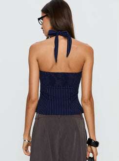 Isabetta Halter Top Navy Pinstripe