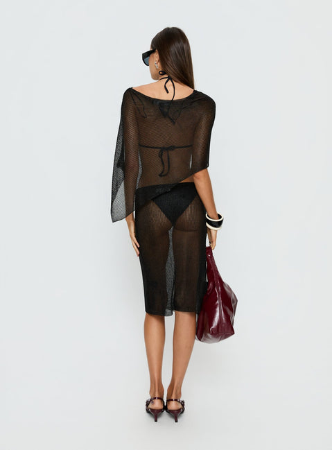 back view of model wearing Princess Polly Luminous Midi Skirt Black 