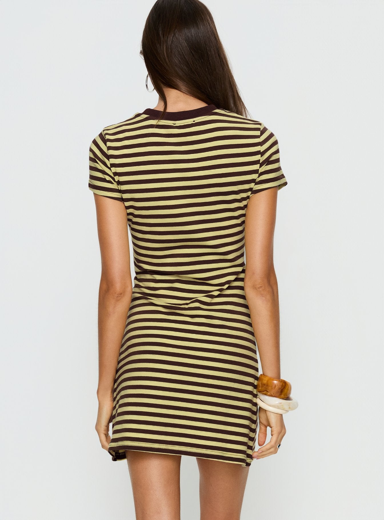 Settle Down Short Sleeve Mini Dress Yellow Stripe
