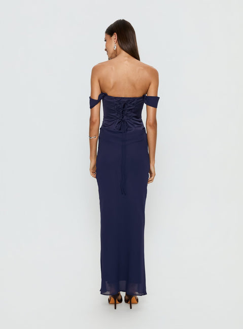 Joslyne Off Shoulder Corset Maxi Dress Navy
