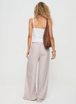 back view of model wearing Princess Polly Ogilvie Pants Beige Stripe Mid Rise 