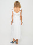 Maxi dress Broderie style, fixed straps, frill detail, invisible zip fastening Non-stretch material, fully lined