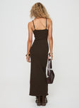 back view of model wearing Princess Polly Kattan Maxi Dress Chocolate Scoop Neck 