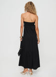 Strapless maxi dress Inner silicone strip at bust, shirred band at back, invisible zip fastening at side Non-stretch, fully lined 