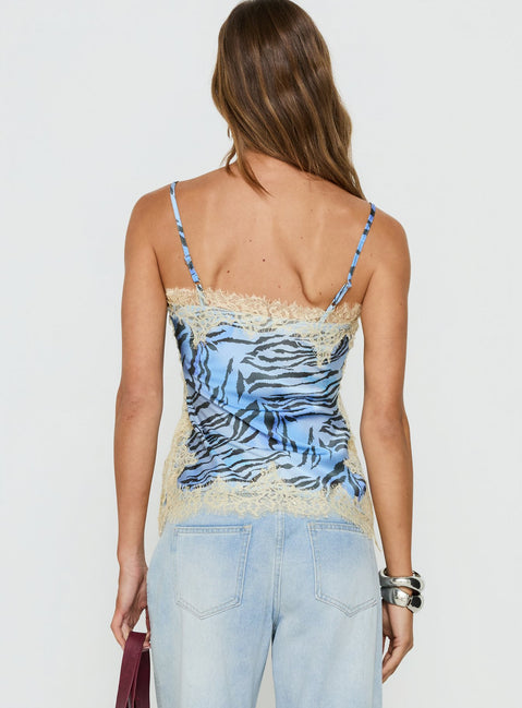 Orisse Lace Trim Cami Top Blue Zebra Multi