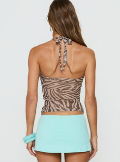 Cielo Mesh Halter Top Brown Zebra