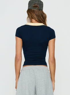 Kufu V Neck Top Navy