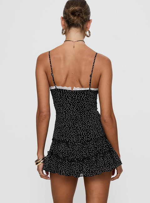 Yves Mini Dress Onyx Polka | Princess Polly Yves Mini Dress Onyx Polka | Princess Polly