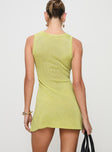 back view of model wearing Princess Polly Oceana Mini Dress Green Crew Neck 