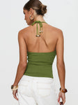 back view of model wearing Princess Polly Roller Coaster Bead Detail Top Green Sleeveless Scoop Neck 