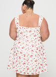 back view of model wearing Princess Polly Dasha Mini Dress White Floral Curve Square Neck 