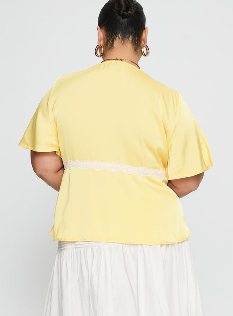 For The Summer Lace Trim Top Yellow Curve