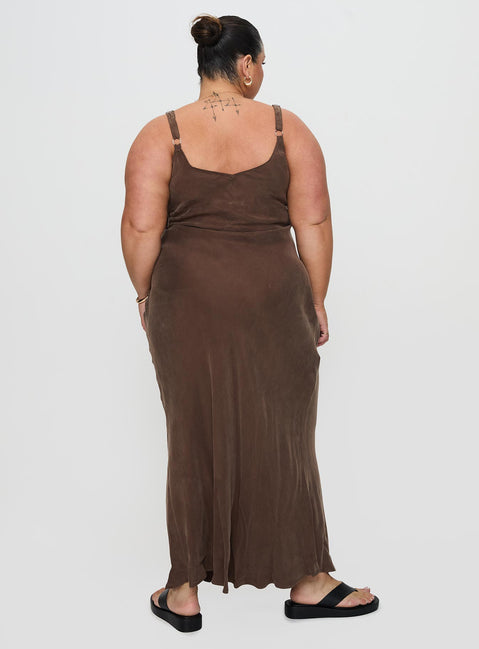 Laurette Maxi Dress Brown Curve | Princess Polly Laurette Maxi Dress Brown Curve | Princess Polly
