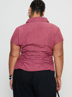 Meryn Ruched Top Red Check Curve