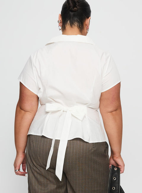 Akiyo Button Up Blouse Top White Curve