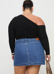 back view of model wearing Princess Polly Zakai Cargo Denim Mini Skirt Mid Blue Curve Mini Skirts 