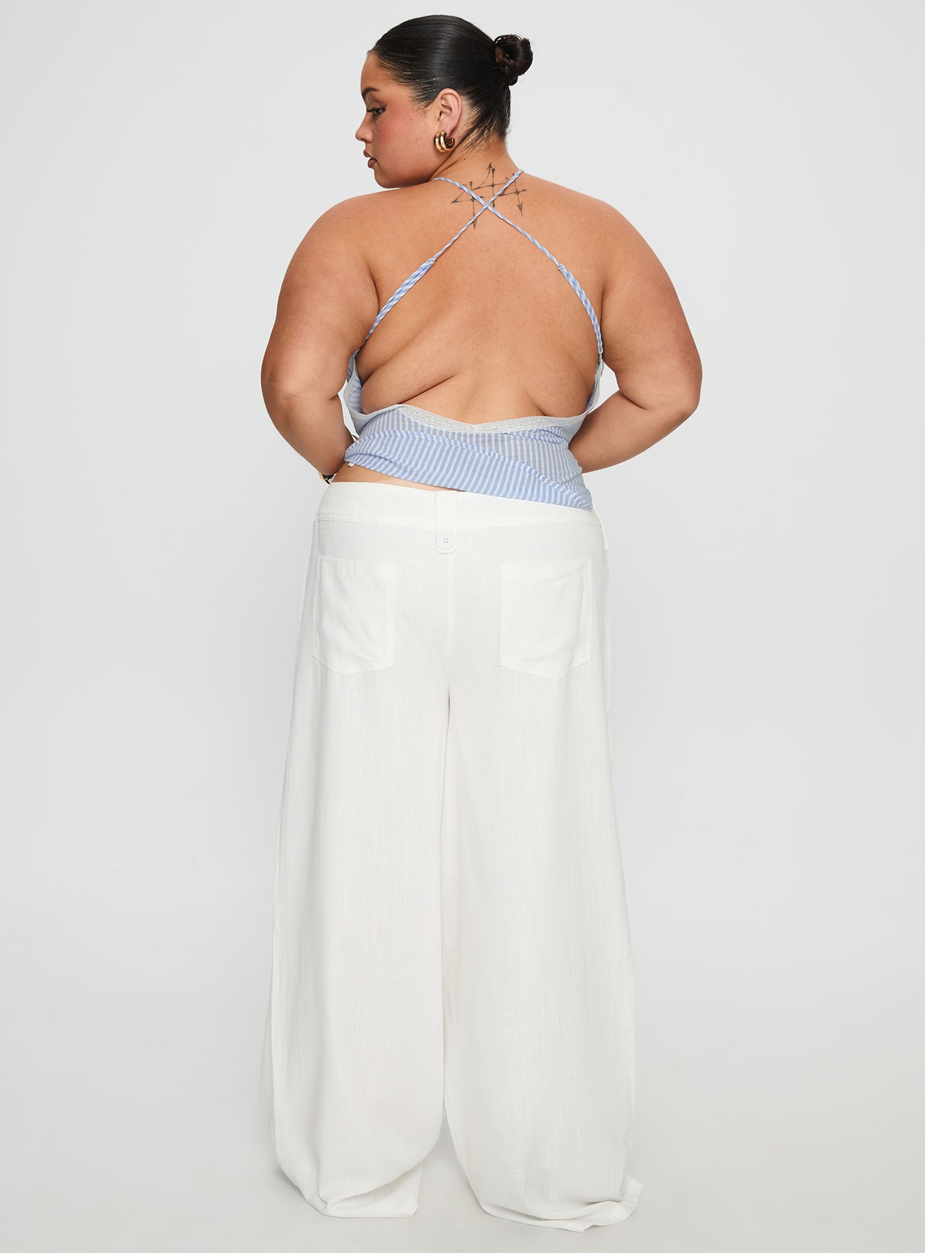 white plus size dress pants Pedra Wide Leg Pant White Curve