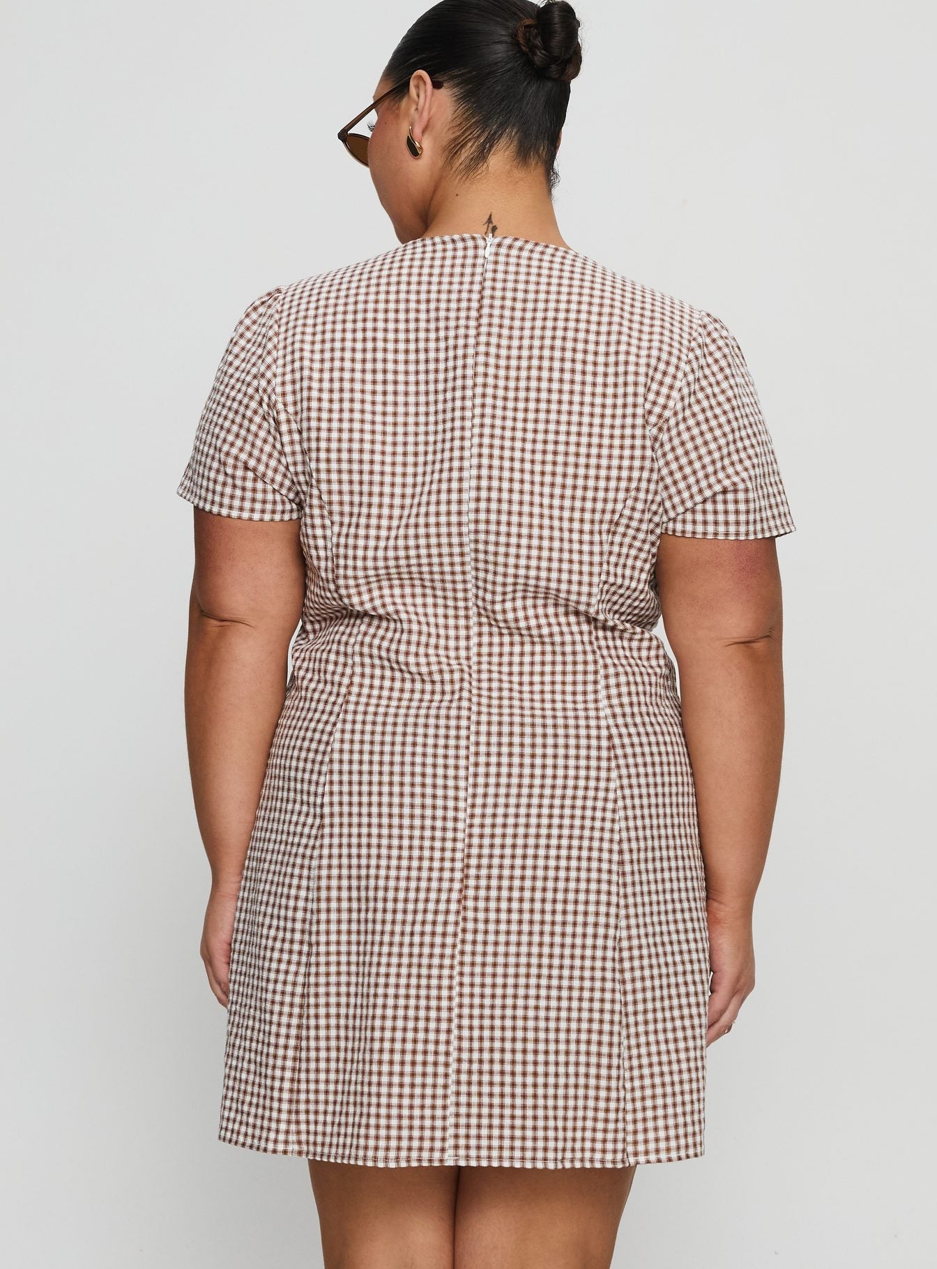Loveliness Playsuit Brown Check Curve | Princess Polly