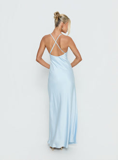 Klairee Halter Lace Maxi Dress Icy Blue