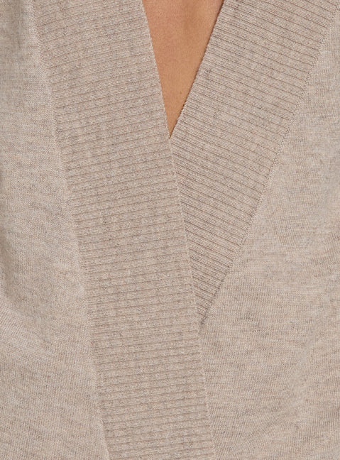 Kharie Plunge Neck Long Sleeve Knit Mini Dress Taupe