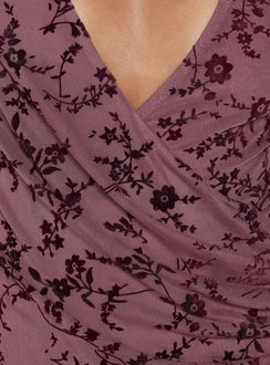 Dawsonne Plunge Neck Twist Front Mini Dress Plum Floral