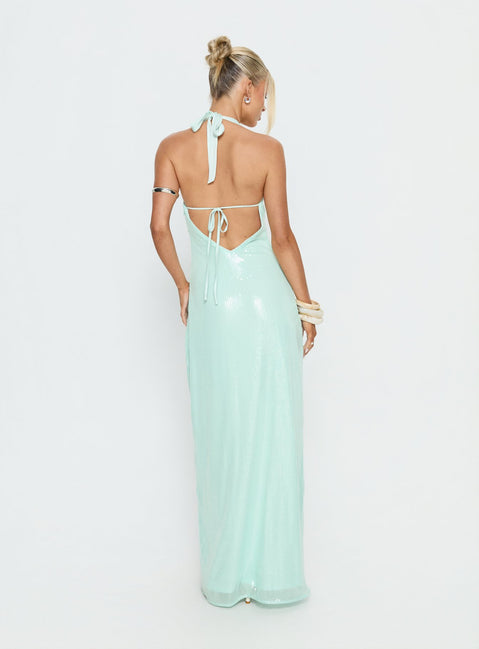 Isanna Halter Sequin Maxi Dress | Jelly mint | Womens | Princess Polly Isanna Halter Sequin Maxi Dress | Jelly mint | Womens | Princess Polly
