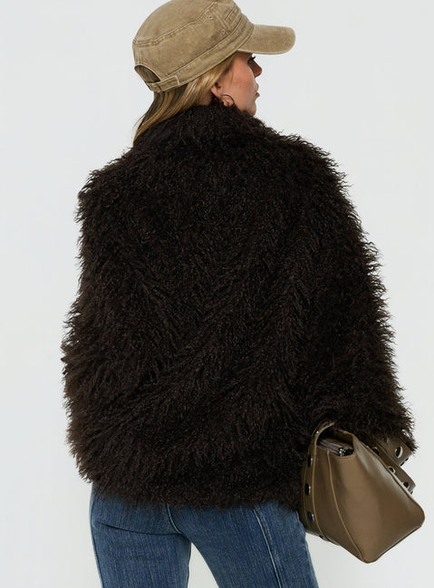 Nikolie Faux Fur Frog Closure Jacket Chocolate