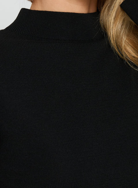 Georgily Funnel Neck Long Sleeve Crop Top Black