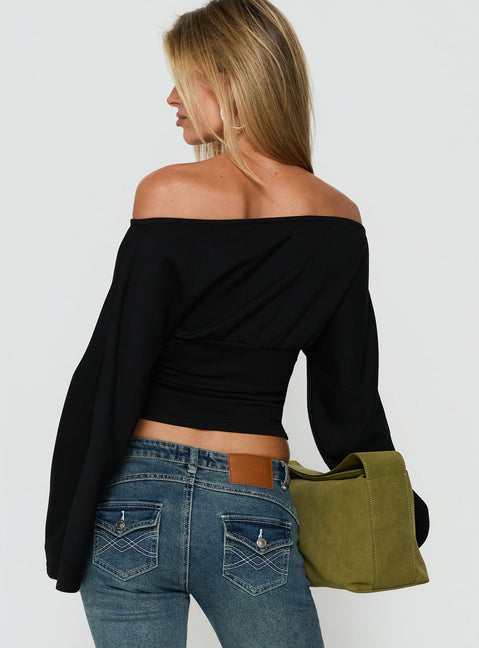 Anastasie Off Shoulder Long Sleeve Top Black