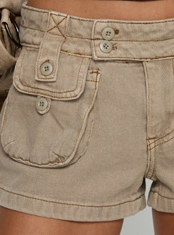 Headphones On Micro Cargo Short Washed Brown