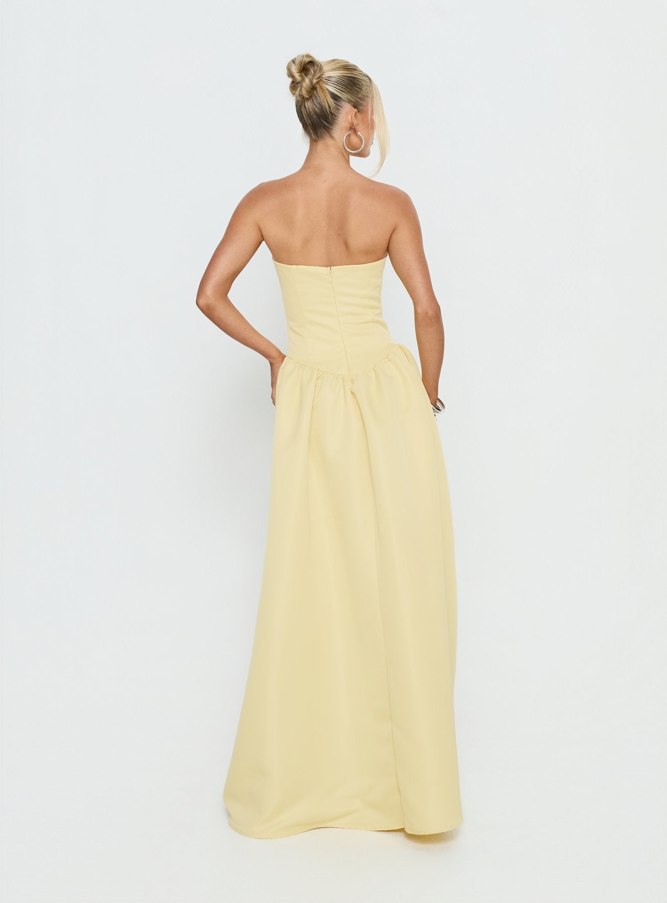 Allyza Drop Waist Strapless Maxi Dress Yellow Allyza Drop Waist Strapless Maxi Dress Yellow