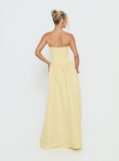 Soft Bloom Drop Waist Strapless Maxi Dress Yellow