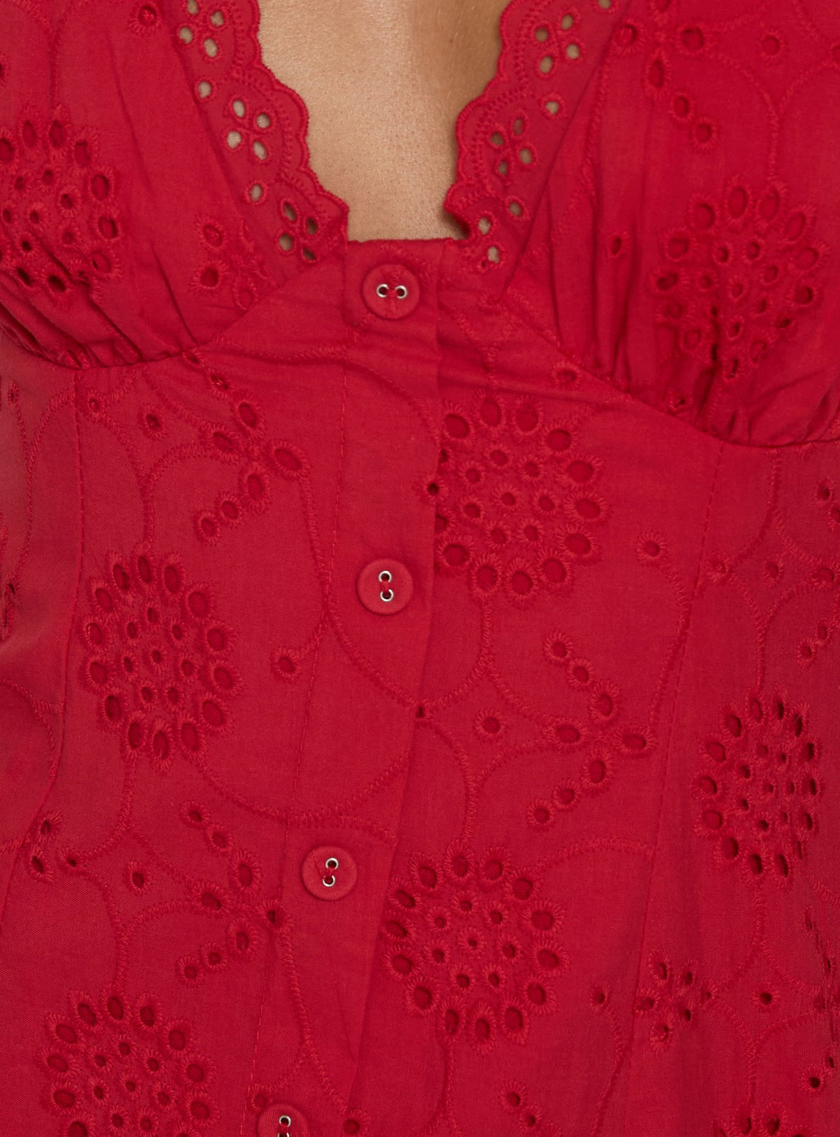 Gabbey Anglaise V Neck Mini Dress Tomato Red