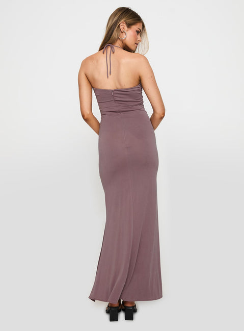 Destinations Maxi Halter Dress | Mauve | Womens | Princess Polly Lower Impact Destinations Maxi Halter Dress | Mauve | Womens | Princess Polly Lower Impact