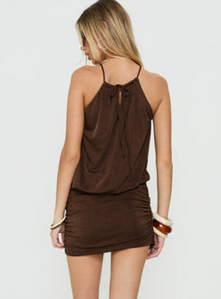 Somilla Ruched Halter Mini Dress Chocolate