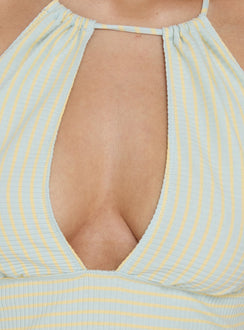 Sit In Silence Cut Out Top Blue / Yellow Stripe