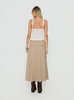 Vence Ruched Maxi Skirt Brown Gingham