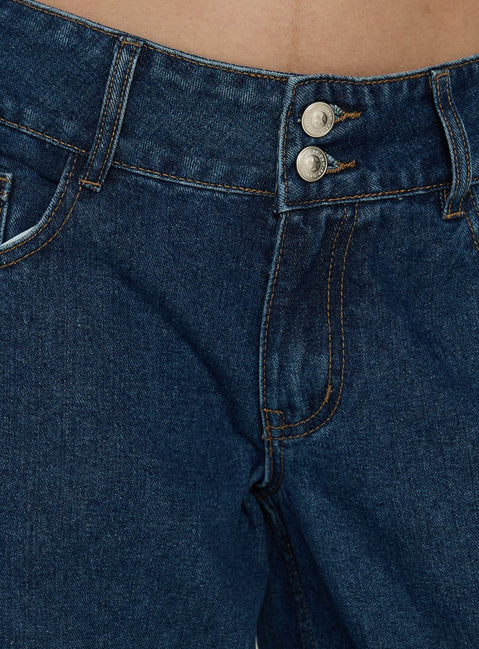 Ramos Low Rise Double Button Wide Leg Jeans Dark Indigo