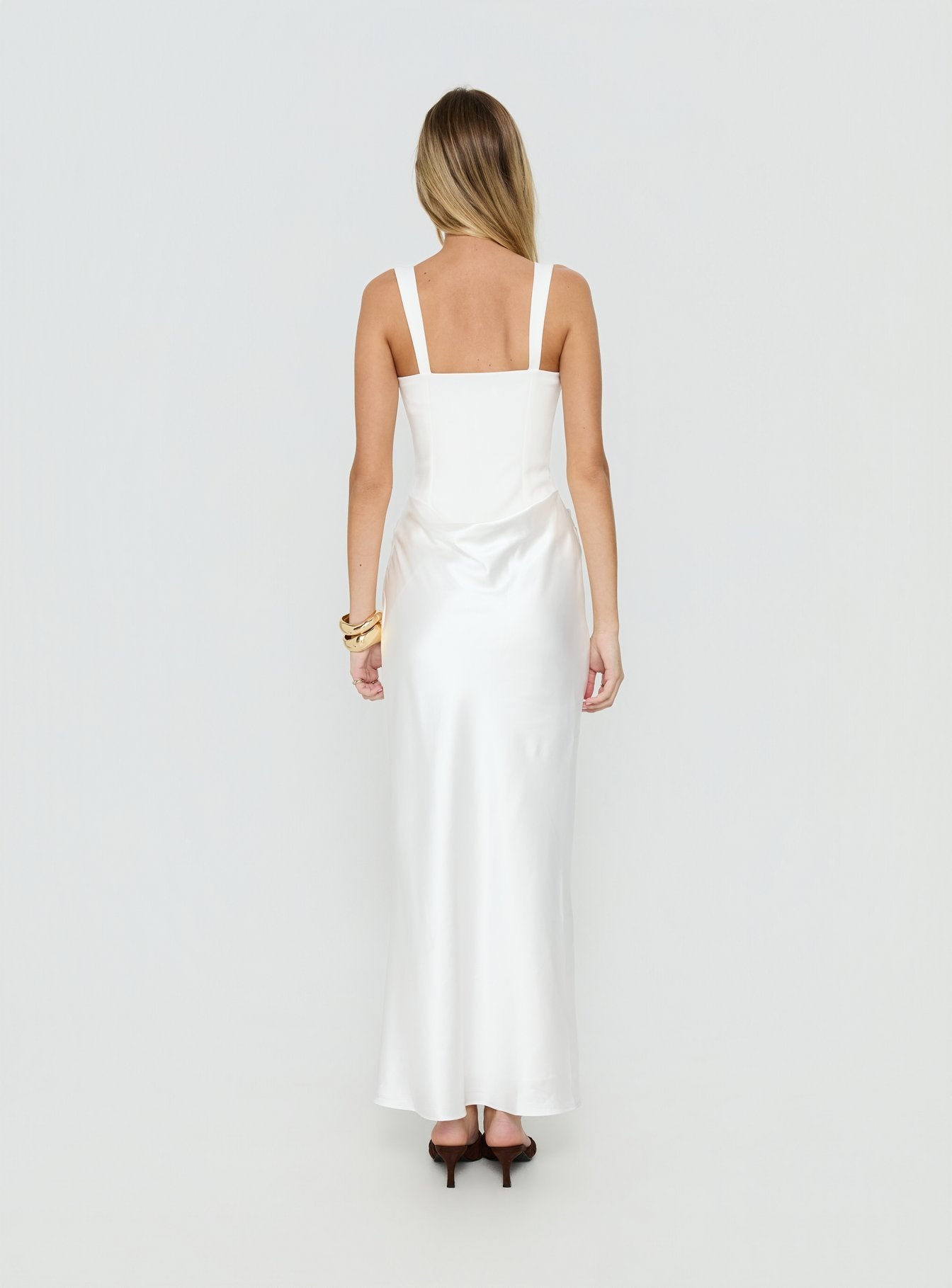 white corset satin slip dress Silky Cowl Neck Bodycon Satin Slip Midi Dress - Lvory White