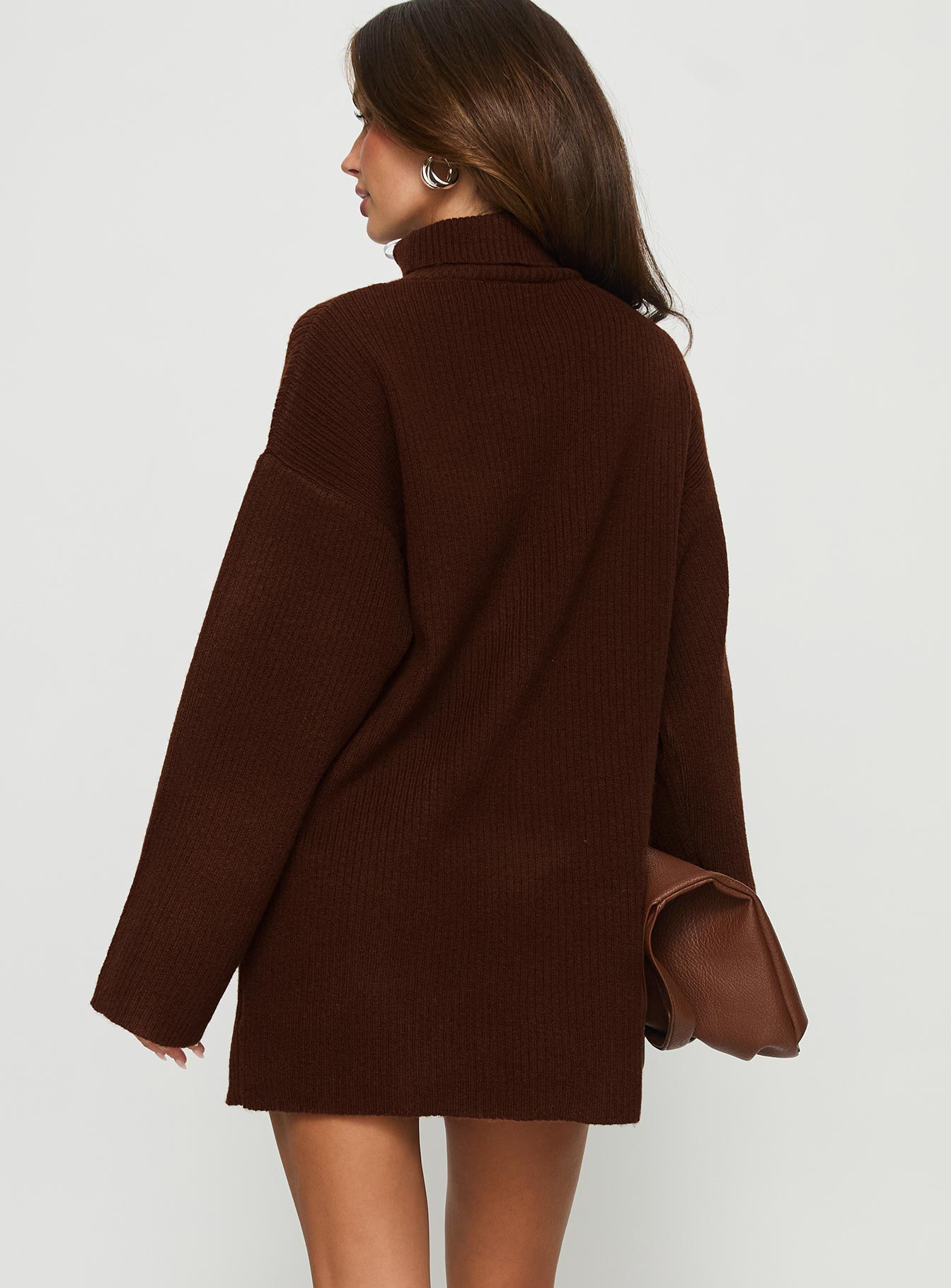 Princess Polly Women's Sonelle Long Sleeve Knit Minidress - Brown - Mini dresses Princess Polly Women's Sonelle Long Sleeve Knit Minidress - Brown - Mini dresses