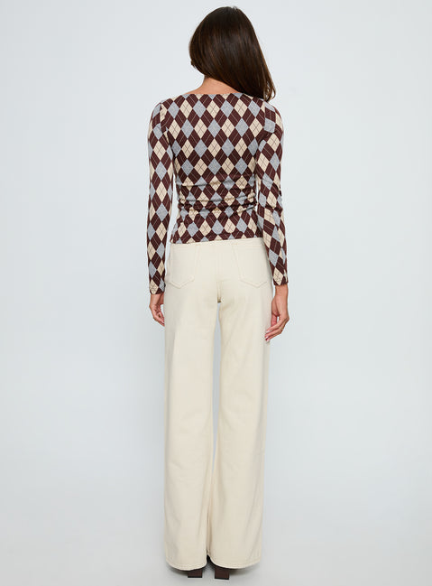 back view of model wearing Princess Polly Maple Mid Rise Flare Jeans Ecru High Rise Jeans 