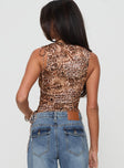 back view of model wearing Princess Polly Change Locations Top Leopard Sleeveless Crew Neck 